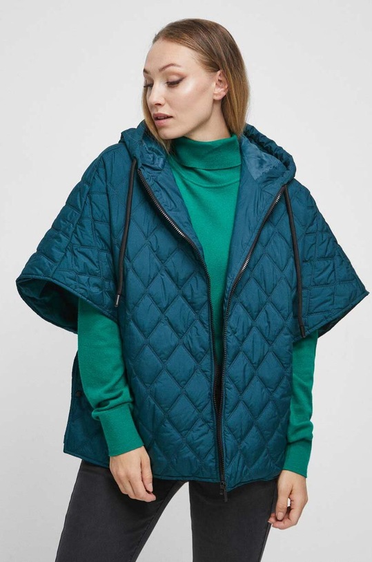 Poncho damskie lekko ocieplane kolor turkusowy średniej grubości turkusowy RW23.SAD401