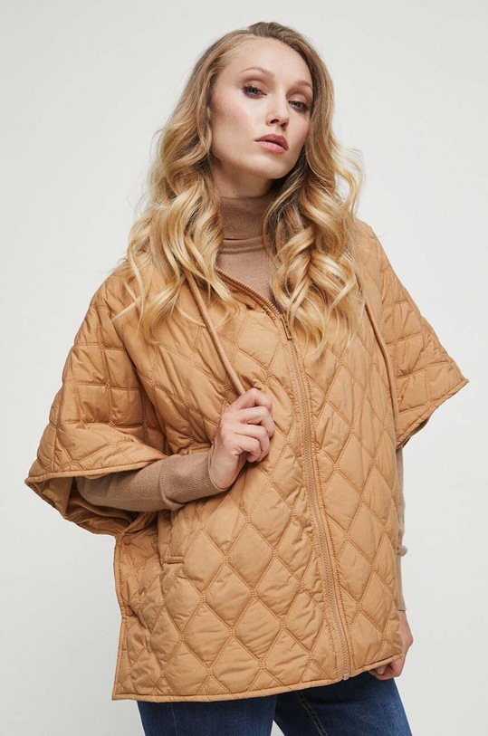 Poncho damskie lekko ocieplane kolor beżowy beżowy RW23.SAD401