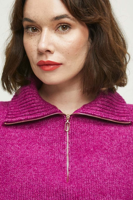 Komin z golfem damski z domieszką wełny kolor fioletowy z domieszką wełny fioletowy RW23.SAD701