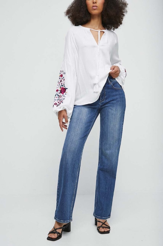 Jeansy damskie wide leg kolor niebieski niebieski RW23.SJD305