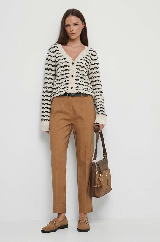 Nohavice dámske béžová farba s elastanom béžová RW23.SPD051