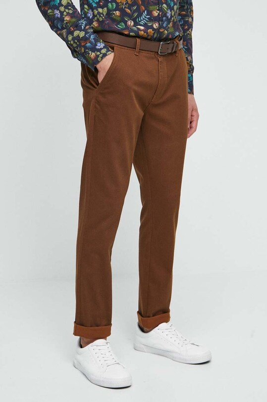 Spodnie męskie slim fit kolor brązowy z elastanem brązowy RW23.SPM010