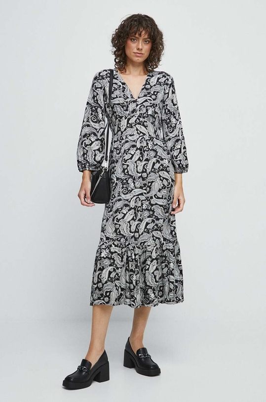 Sukienka damska wzorzysta kolor czarny midi czarny RW23.SUD501