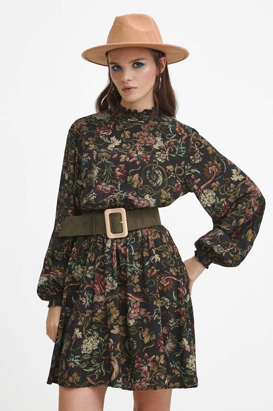 Sukienka damska wzorzysta kolor multicolor rozkloszowany multicolor RW23.SUD805