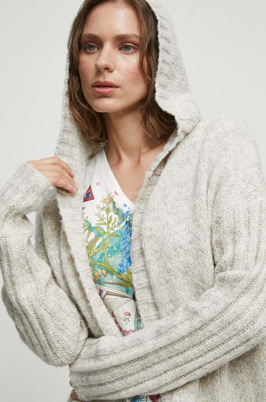 Kardigan damski z kapturem kolor beżowy pozostałe beżowy RW23.SWD010