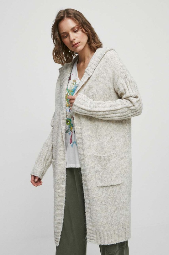 Kardigan damski z kapturem kolor beżowy beżowy RW23.SWD010