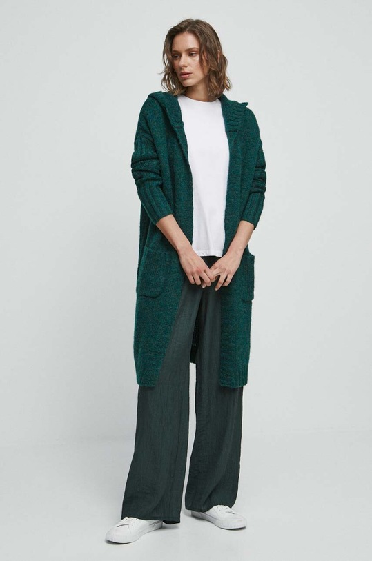 Kardigan damski z kapturem kolor zielony RW23.SWD010 turkusowy RW23