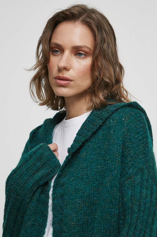 Kardigan damski z kapturem kolor zielony turkusowy RW23.SWD010