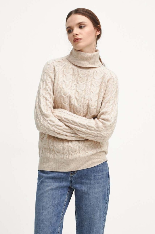 Oblečenie Sveter s prímesou vlny dámsky béžová farba RW23.SWD070 béžová