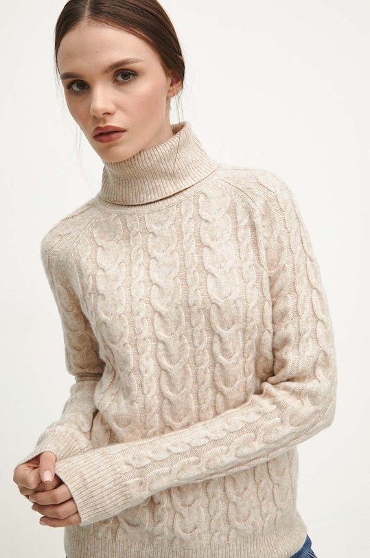 Sveter s prímesou vlny dámsky béžová farba béžová RW23.SWD070