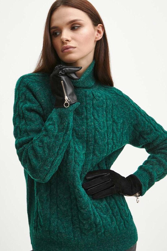 Sweter z domieszką wełny damski kolor zielony zielony RW23.SWD070
