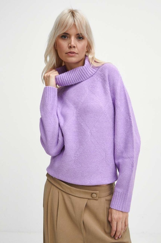 Sweter damski z fakturą kolor różowy fioletowy RW23.SWD093
