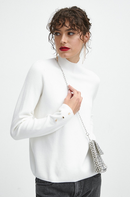 Sveter dámsky béžová farba stredne hrubá béžová RW23.SWD0A2