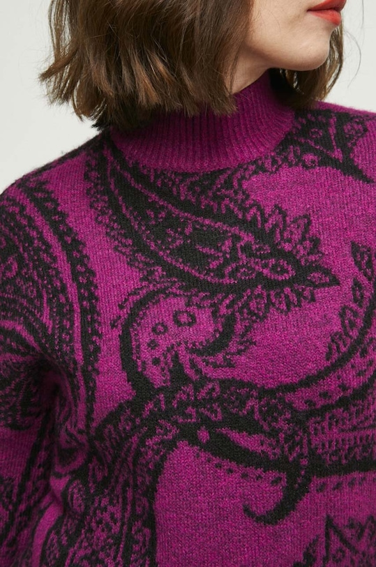 Sweter z domieszką wełny damski wzorzysty kolor fioletowy RW23.SWD502 fioletowy