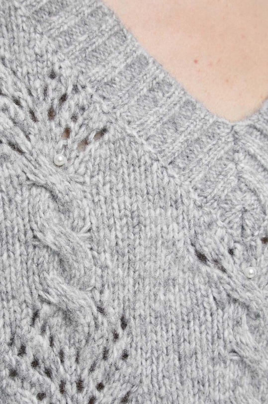 Sweter z domieszką wełny damski z fakturą kolor szary RW23.SWD609 szary