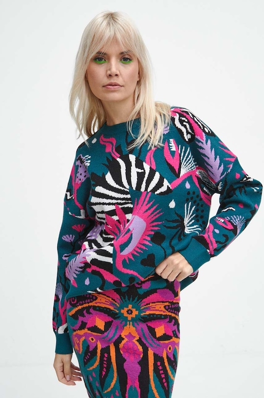 Sweter damski wzorzysty kolor zielony pozostałe turkusowy RW23.SWD907