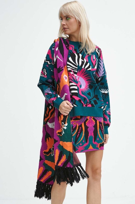 Sweter damski wzorzysty kolor zielony turkusowy RW23.SWD907