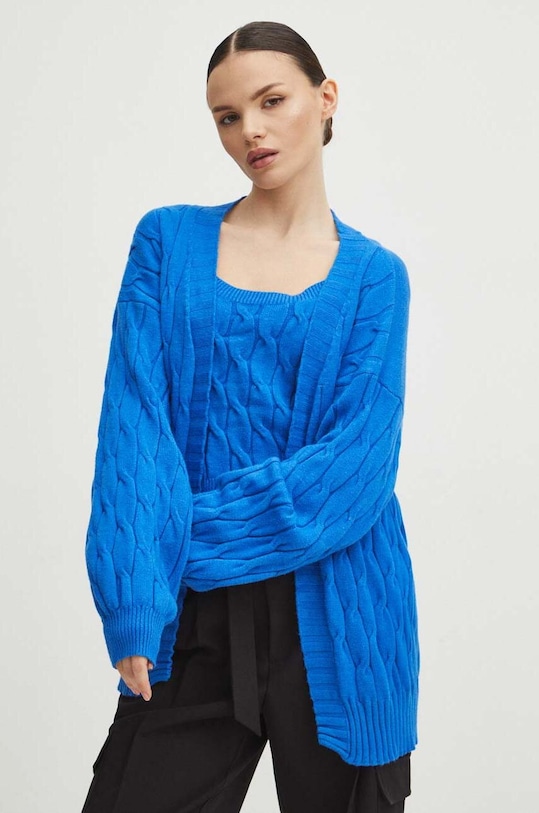 Kardigan i top damski z fakturą kolor niebieski RW23.SWD973