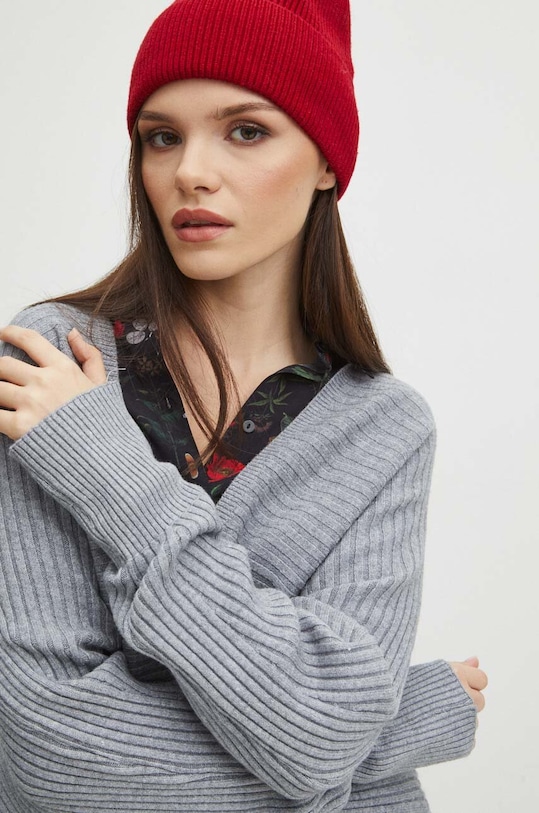 Kardigan damski prążkowany kolor szary szary RW23.SWD974