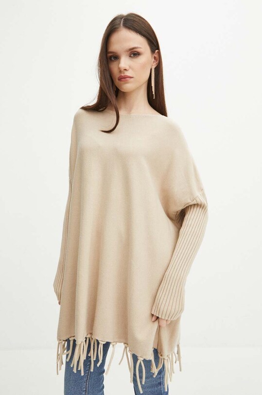 Poncho damskie gładkie kolor beżowy RW23.SWD975 beżowy RW23