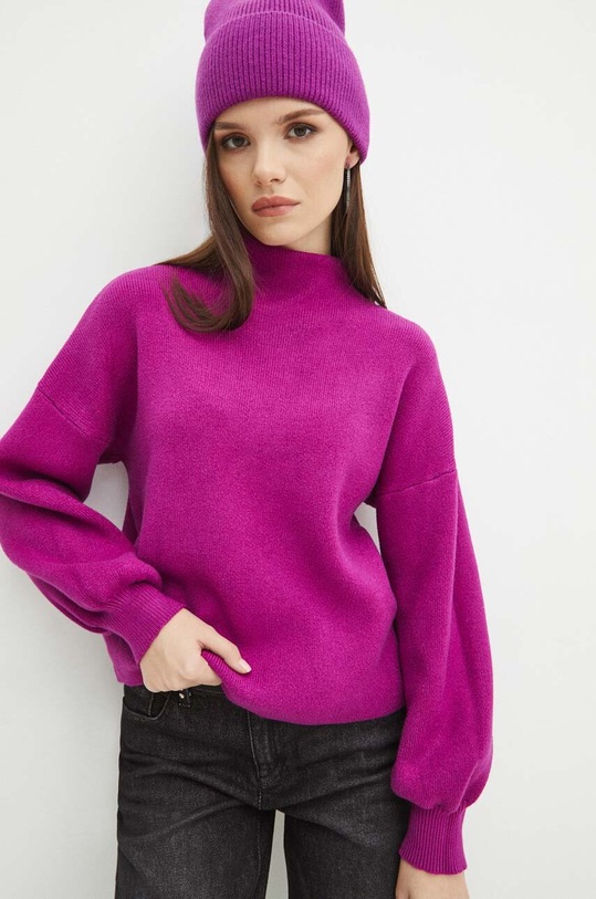 Sweter damski gładki kolor różowy średniej grubości różowy RW23.SWD979