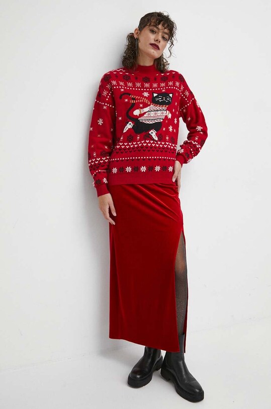 Sweter damski z motywem świątecznym kolor czerwony RW23.SWDA00 czerwony RW23