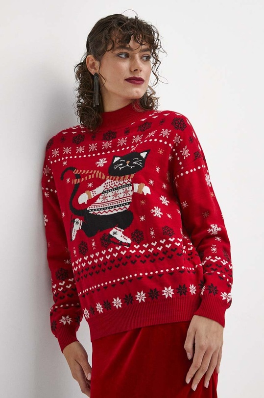 Sveter dámsky vianočný červená farba červená RW23.SWDA00
