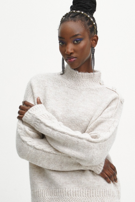 Sweter damski z domieszką wełny owczej i wełny z alpaki kolor beżowy RW23.SWDA05 beżowy