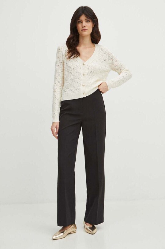 Kardigan damski ażurowy z ozdobnymi guzikami kolor beżowy RW23.SWDC19 beżowy RW23