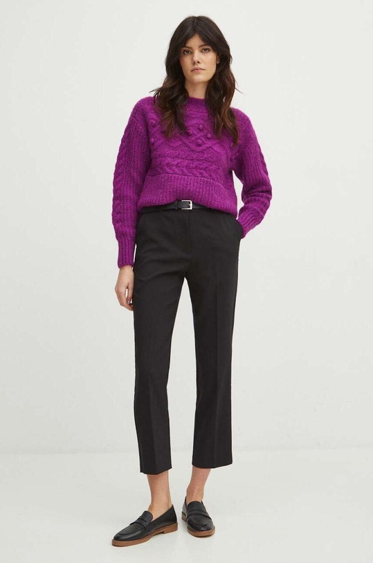 Sweter z domieszką wełny damski z fakturą kolor różowy RW23.SWDC20 różowy RW23