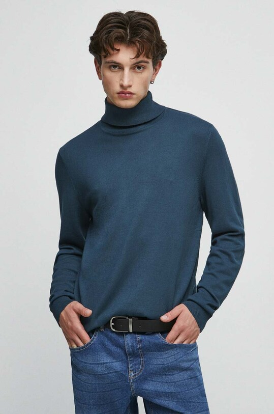 Sweter męski z golfem kolor turkusowy turkusowy RW23.SWM051