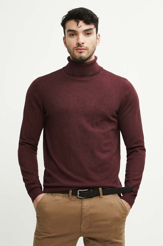 Sweter męski z golfem kolor bordowy bordowy RW23.SWM051