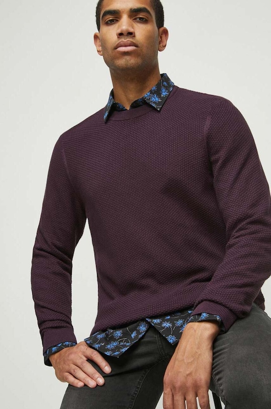 Bavlnený sveter pánsky bordová farba okrúhly burgundské RW23.SWM070