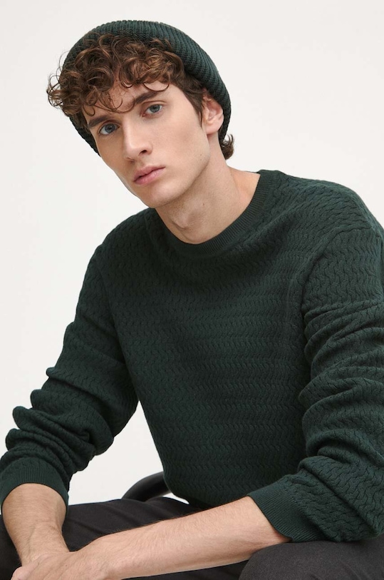 Sweter męski z fakturą kolor zielony gładkie zielony RW23.SWM092