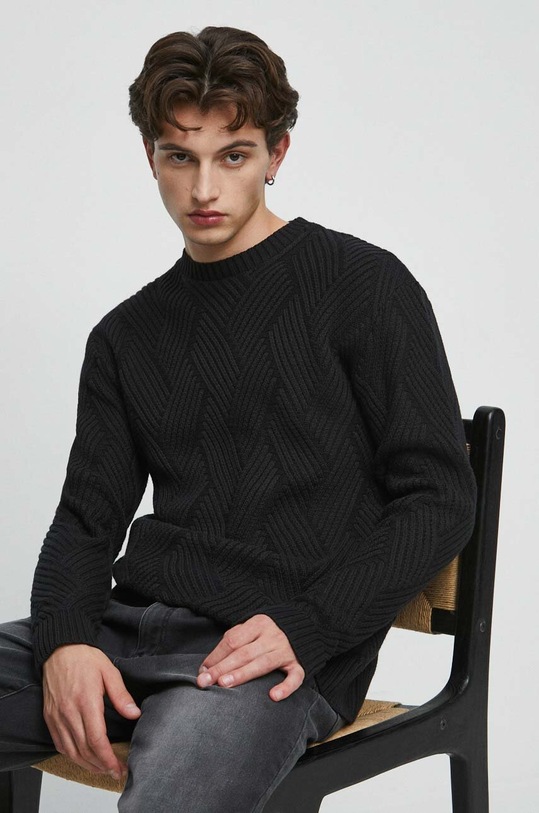 Sweter bawełniany męski z fakturą kolor czarny bawełna czarny RW23.SWM503