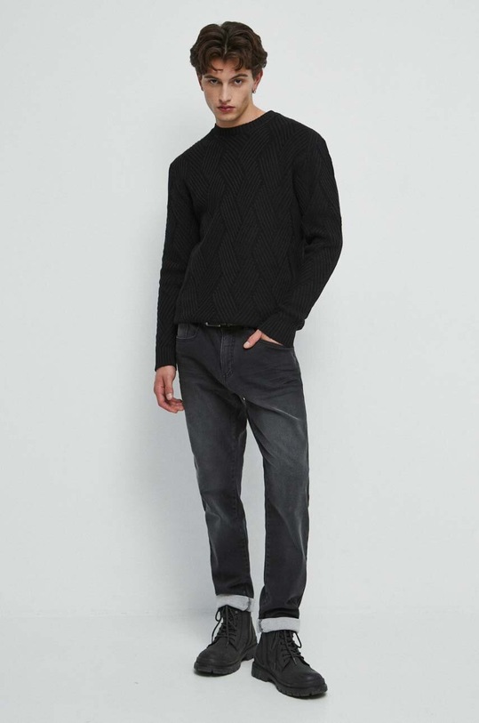 Sweter bawełniany męski z fakturą kolor czarny RW23.SWM503 czarny RW23