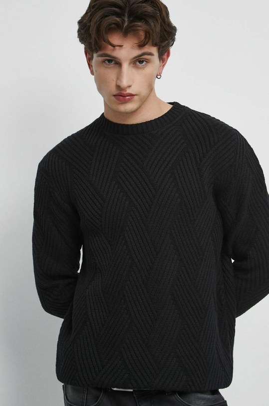 Sweter bawełniany męski z fakturą kolor czarny czarny RW23.SWM503