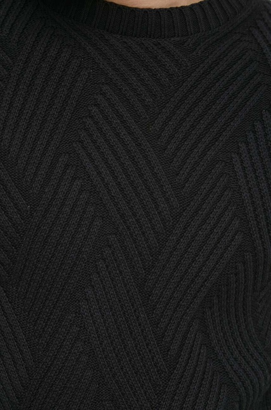 Sweter bawełniany męski z fakturą kolor czarny RW23.SWM503