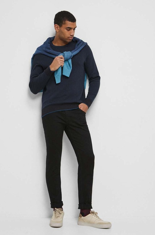 Sweter bawełniany męski z fakturą kolor niebieski RW23.SWM701 niebieski RW23