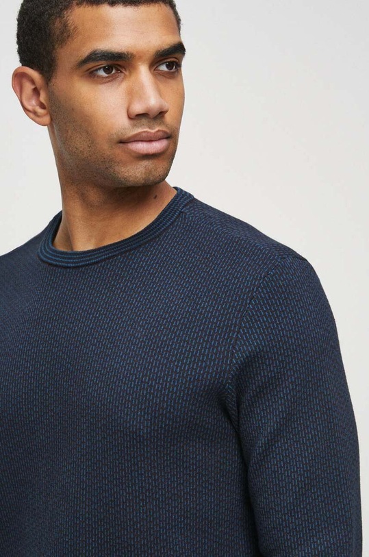 Sweter bawełniany męski z fakturą kolor niebieski niebieski RW23.SWM701