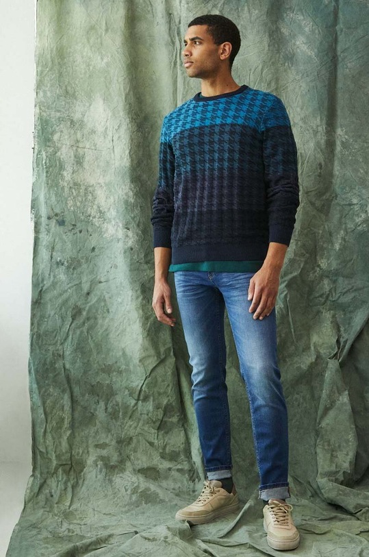 Sweter bawełniany męski z fakturą kolor multicolor bawełna multicolor RW23.SWM706