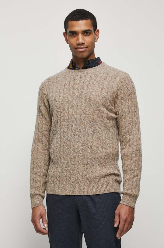 Sweter z domieszką wełny męski melanżowy kolor beżowy RW23.SWM708 beżowy RW23