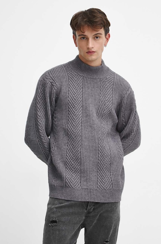 Sveter s prímesou vlny pánsky šedá farba sivá RW23.SWM805
