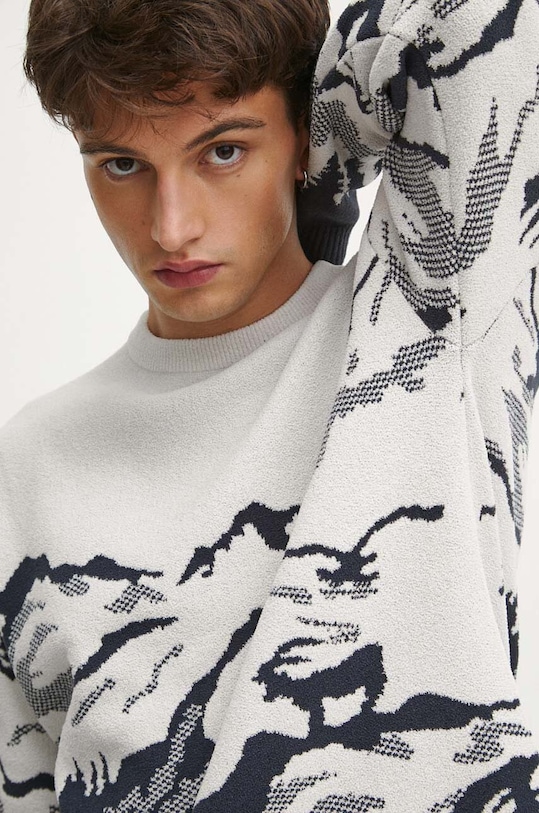 Sweter męski wzorzysty kolor beżowy średniej grubości beżowy RW23.SWM903
