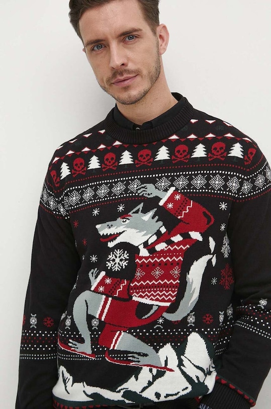 Sweter męski z motywem świątecznym kolor czarny pozostałe czarny RW23.SWMA53