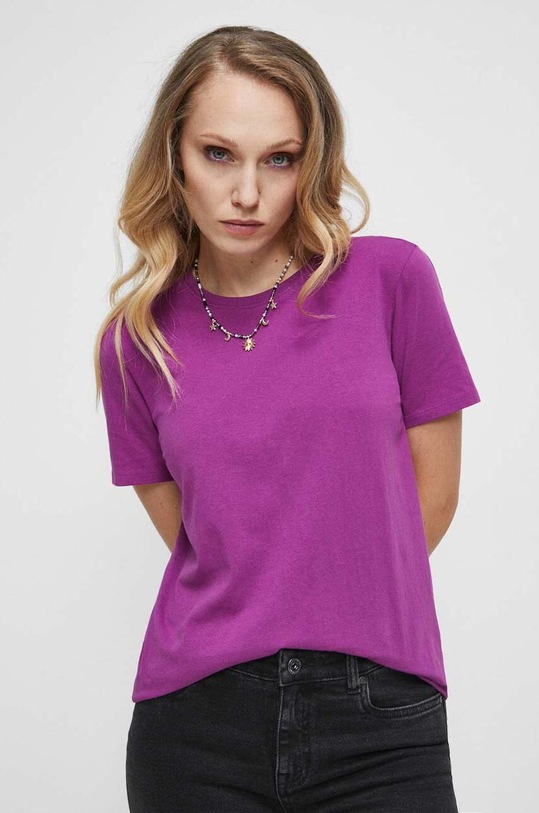 T-shirt bawełniany damski gładki kolor fioletowy fioletowy RW23.TSD060