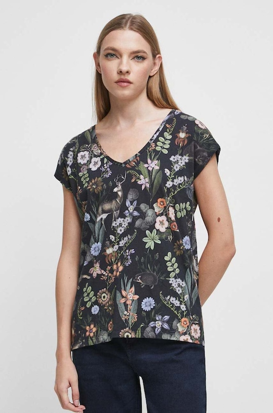 T-shirt bawełniany damski wzorzysty kolor szpic multicolor RW23.TSD062