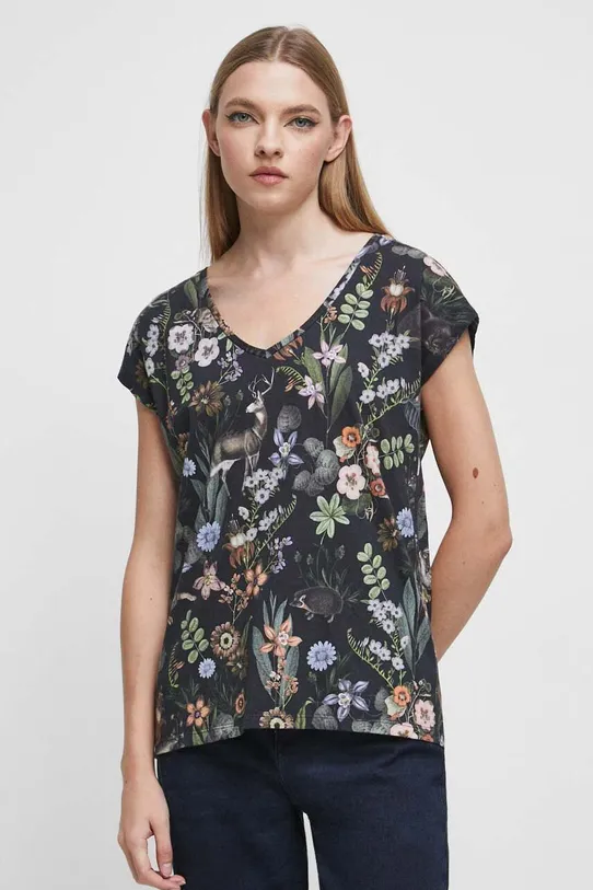 T-shirt bawełniany damski wzorzysty kolor szpic multicolor RW23.TSD062