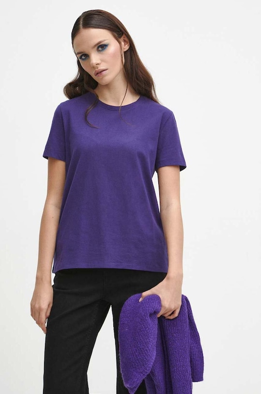 T-shirt bawełniany damski gładki kolor fioletowy bawełna fioletowy RW23.TSD070