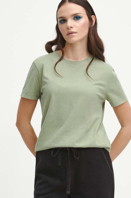T-shirt bawełniany damski gładki kolor zielony zielony RW23.TSD070
